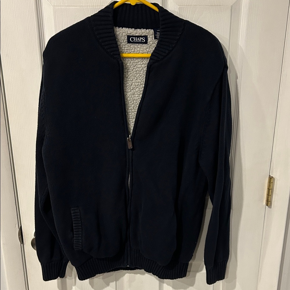 Chaps Navy Zip-Up Lined Jacket with Ribbed Details